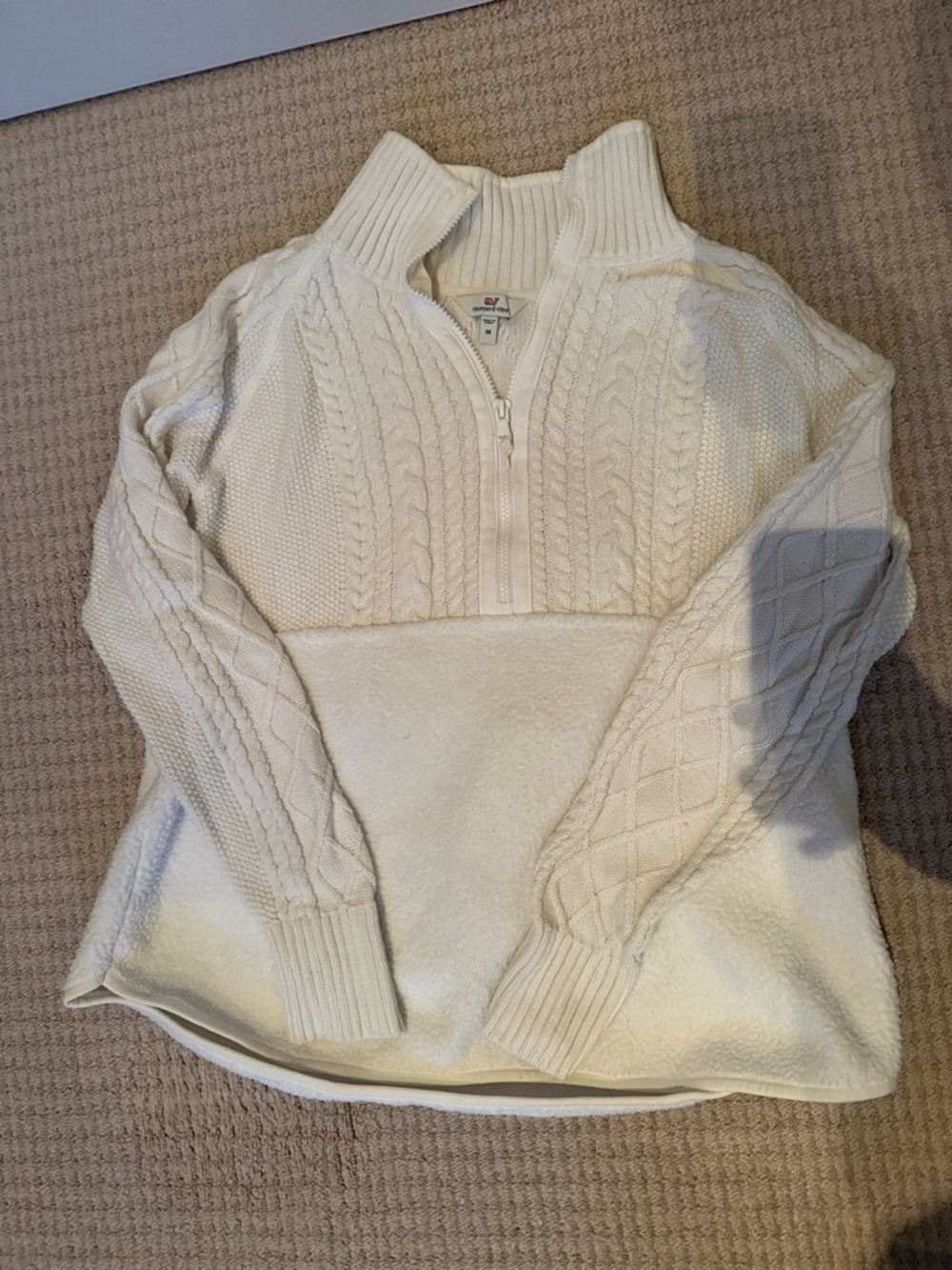 Vineyard Vines Cream Cable-Knit Half-Zip Pullover